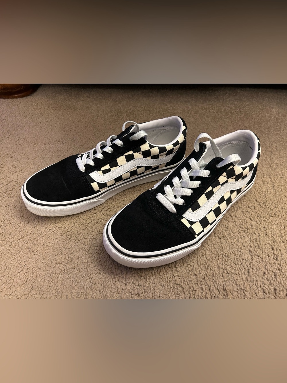 VANS Old Skool Black/White Checkerboard Canvas Lace-Up Sneakers Women's 7